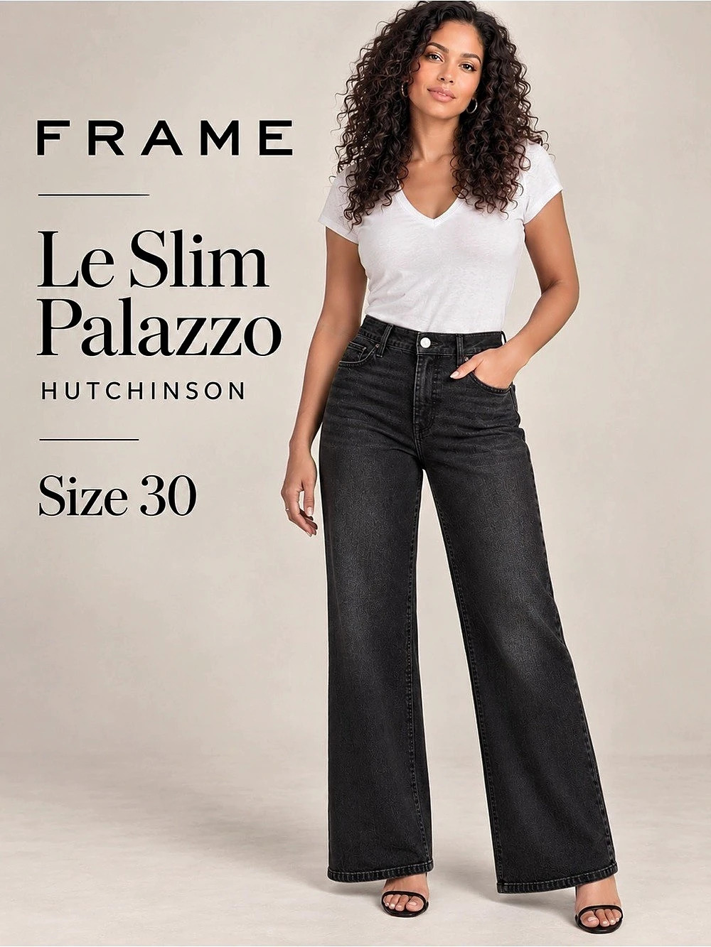 FRAME Le Slim Palazzo Hutchinson Black Wide Leg Jeans Size 30